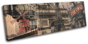 Paris France Montage Vintage Collage  City SINGLE CANVAS WALL ART Picture Print - Picture 1 of 1