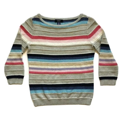 Suéter Chaps Ralph Lauren Grueso Tejido Rayas Mezcla Algodón Lino Cuello Redondo S  Foto 1 de 4