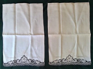 Set 2 Vintage  Embroidered Linen Hand Tea Towels - Picture 1 of 4