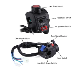7/8" MOTORCYCLE LEFT/RIGHT METAL/PLASTIC HANDLEBAR BLACK CONTROL SWITCHES - Picture 1 of 8