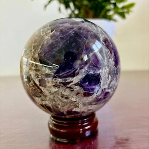 3LB Natural beautiful Dream Amethyst Quartz Crystal Sphere Ball Healing - Picture 1 of 12