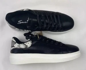 Seven7 Miki niedrige schwarze Plateau-Schnürsneaker mit Schlangenleder Größe 7 - Bild 1 von 14