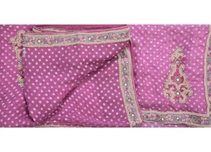 Vintage Pink Saree Beaded Zari Embroidered Pure Silk Pink Sari Crafts Fabric 5Yd - Picture 1 of 3