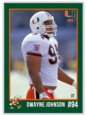 1994 Dwayne Johnson College Rookie Card Miami Hurricanes Football The Rock