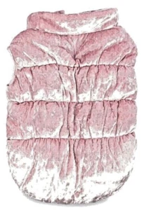 Simply Dog Pink Puffy Shirred Velour Pull-On Puppy/Dog Coat/Jacket, Small - Picture 1 of 5