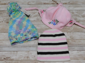 Lot of 3 - Baby Girl Winter Hats Lot Toboggan Ages 2-5 Free Shipping
