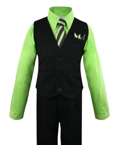 Boys Vest Set with Colored Dress Shirt, Tie Pinstripe Vest and Pants Sizes 2T-14 - Picture 1 of 33