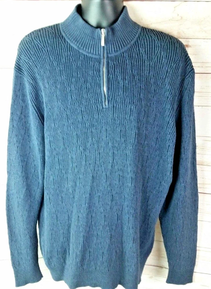 Tommy Bahama XL TG Tejido Suéter Cárdigan Azul Oscuro Para Hombre Grande Alto Cremallera Cuello Foto 1 de 1