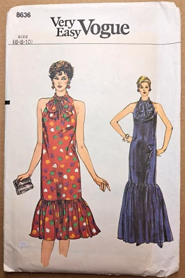 VOGUE 8636 Miss Semi-Fitted Straight Dress Cut-away Armholes Sz 6-10 Uncut - Image 1 of 3