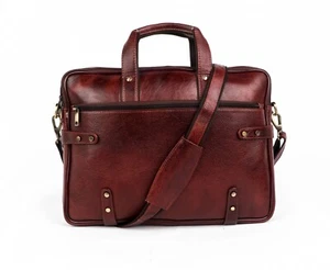 Brown Laptop Genuine Leather Bag Messenger Bag . - Afbeelding 1 van 5