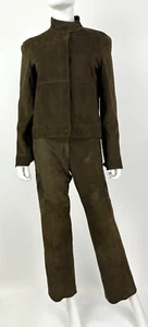 $3K Max Mara 6 US 40 IT M Brown Suede Leather 2 Pc Pant Suit Jacket Coat Lined - Picture 1 of 11