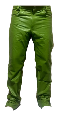 Men's Genuine Leather Pant Jeans Style 5 Pockets Motorbike Green Pants New - Image 1 of 3