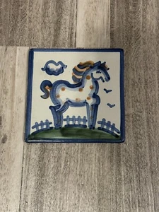 M.A. Hadley Pottery Country Farm Horse Tile Trivet 6” Square Signed - Picture 1 of 3