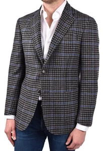 Blazer hecho a mano STILE LATINO $4500 US 44 EU 54 cachemir puro cheque gris ... - Imagen 1 de 5