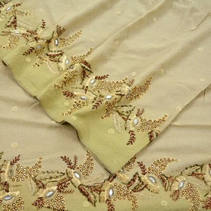 Vintage schwerer Sari grün & elfenbein reine Georgette Seide handbestickt Sari 5 Yard - Bild 1 von 23