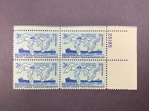 Francobollo USA Scott # 1069 - blocco piastra di 4 - trasporto grandi laghi 3c nuovo di zecca og - Foto 1 di 8