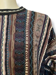 TUNDRA Y2K Vintage 3D Textured Sweater Mercerized Cotton Men Sz Medium Earthtone - Picture 1 of 11