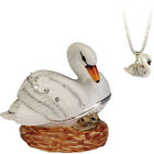 Enameled Swan "Secrets" Hinged Trinket Box With Hidden Pendant Necklace Inside!
