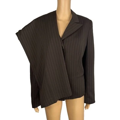 Traje Estudio Poliéster Pantalón Traje Talla 16 Marrón Rayas Forrado Cuello Pico 2 Piezas Foto 1 de 4