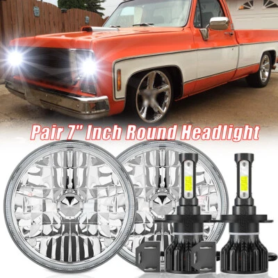Par de faros redondos de 7" pulgadas + haz alto bajo para GMC C15/C25 C35 1975 1976-1978 Foto 1 de 4