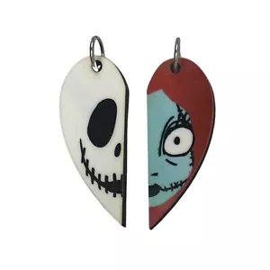 Jack and Sally Skellington Matching Heart Necklaces Keyrings or Earrings - Picture 1 of 1
