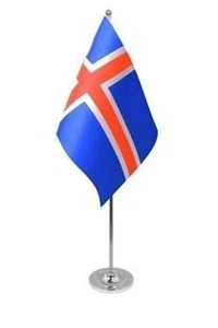 BANDERA DE MESA ISLANDIA DELUXE SATINADA 9"X6" CROMO POSTE Y BASE Soportes 15" ISLANDESA - Imagen 1 de 3