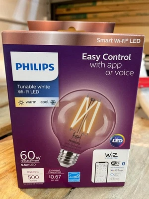 60-Watt Equivalent G25 Smart Wi-Fi Vintage Edison LED Light Bulb Tunable White - Image 1 of 4