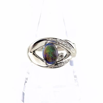 Anillo Diseño Ópalo Negro Anillo Platino Anillo Cuerpo Diamante Anillo Pt900 Ópalo Diamante Hombres Foto 1 de 4