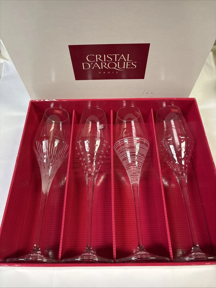 Vintage Set of 4 Longchamp Cristal D'arques Crystal Champagne Flutes 24 Lead