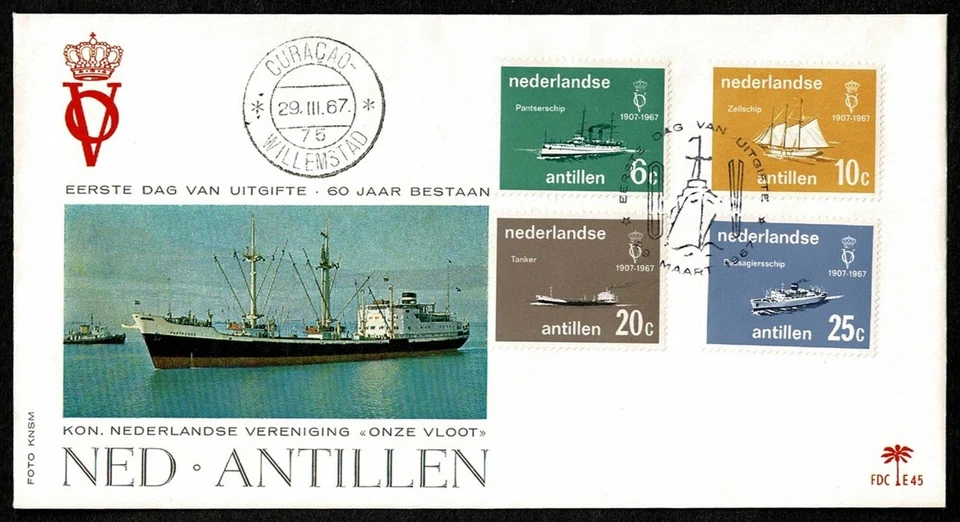 SG05A NETHERLANDS ANTILLEN 1967 FDC 60 years our fleet organization NVPH E45 - Image 1 of 1