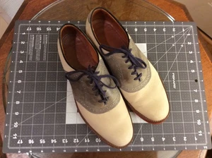 Vtg L.L. Bean Suede Gray Beige Leather Saddle Shoes Oxfords Men's 9 D/B USA - Picture 1 of 10