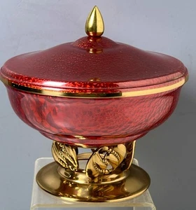 Compota de CD de metal esmaltado rojo tooled años 60 retro latón Mkd GRAMOS - Imagen 1 de 7
