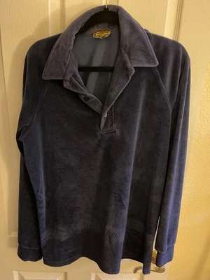 Vintage Sears SportsWear Velour Shirt Mens Long Sleeve  - X-Tall Navy Blue - Image 1 of 3