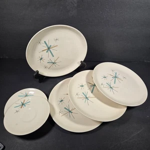 Salem North Star Atomic Starburst set 6 pezzi piatti e piattini MCM turchese marrone vintage - Foto 1 di 11