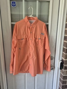 Columbia PFG Bahama II Shirt Orange Fishing Nylon UPF 50 Vented XL - Picture 1 of 8
