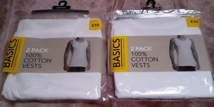 DEBENHAMS 2 Packs VESTS x 2 MENS White Cotton NEW in packaging MEDIUM ckaging - Picture 1 of 4
