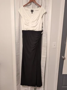Adrienna Papell Black & White Evening Gown Slit Ruching Size 16 NWT - Picture 1 of 20