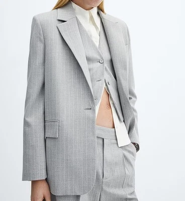 Blazer Traje Mango Outlet Rayas Rayita Gris Baysalt Talla L Foto 1 de 4