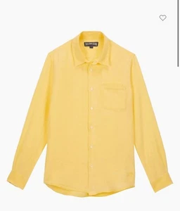Vilebrequin Linen Shirt Mens L Yellow Caroubis Long Sleeve Button $280 - Picture 1 of 6