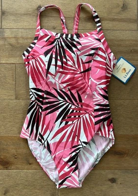 L.L. Bean Women's One Piece Swimsuit NWT Size 10 Reg Palm Print Built In Bra - Image 1 of 4
