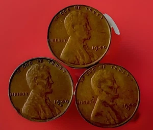 Lot of 3 1940-P 1940-D 1940-S Circulated Lincoln Wheat Cent Pennies FAST S&H - Picture 1 of 4