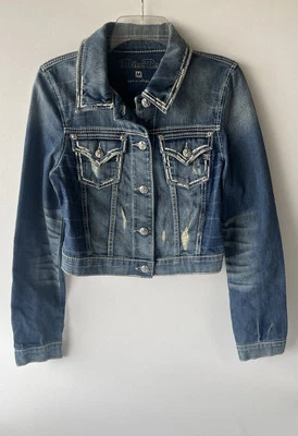 Miss Me Women's Cropped Denim Jean Jacket Size M Embellished Studded Distressed - Image 1 of 4