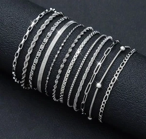 Armband Set 12 Armketten Edelstahl Sleek Edel 12er Set Kombinierbar - Bild 1 von 3