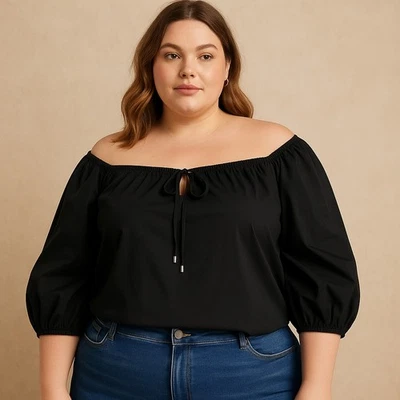 Elizabeth & James Milkmaid Womens Top 2XL Off Shoulder Romantic Puff Sleeve Boho - Image 1 of 4