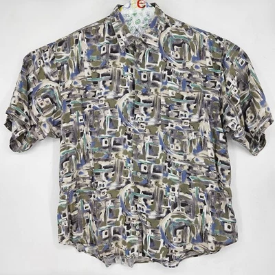 Vintage Reunion Menswear Shirt Mens XL Button Up Rayon Geometric Short Sleeve - Image 1 of 4