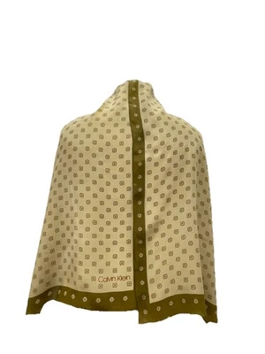Calvin Klein Olive Beige Geometric Print Silk Scarf Modern Minimal Square#A19 - Image 1 of 4