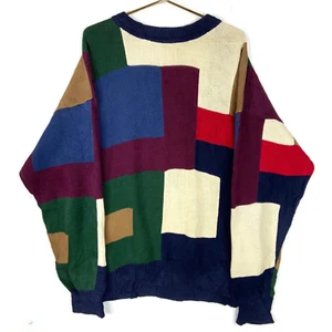 Vintage Grandpa Knit Sweater Size XL Multicolor Geometric 90s - Picture 1 of 5
