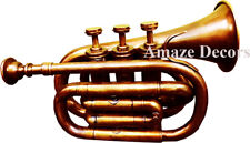 Antique Brass Bugle Student Trumpet Vintage Pocket Horn 3 Valve & Ustnik