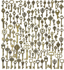 125 PCS  DIY Jewelry Making Vintage Skeleton Key Set Charms  Mixed Antique Style