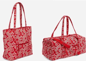 Vera Bradley RED BANDANA 2pc Large Travel Duffel Bag + Vera Tote (New) $240 - Picture 1 of 7